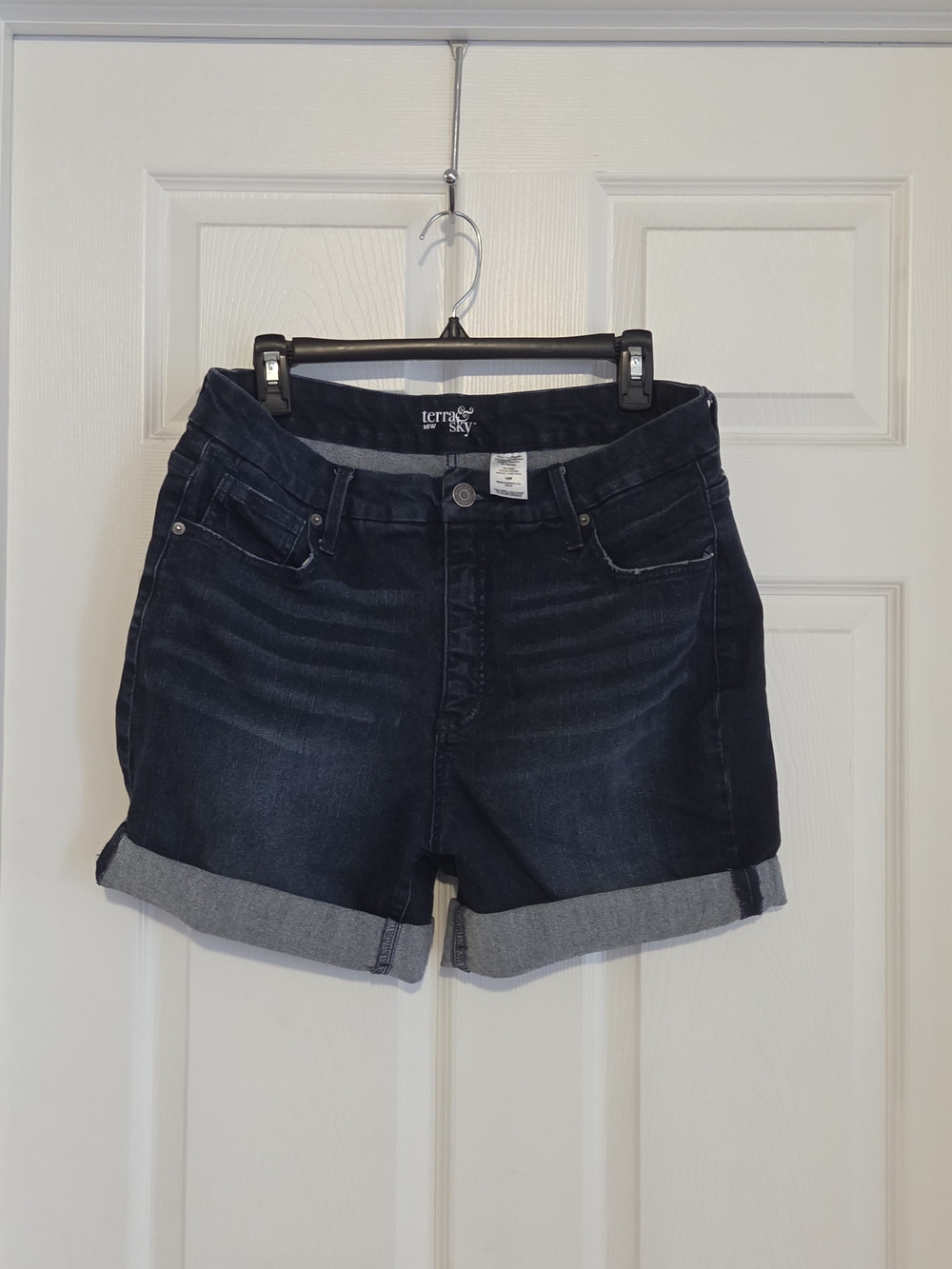 Terra & Sky Navy Roll-Cuff Denim Shorts